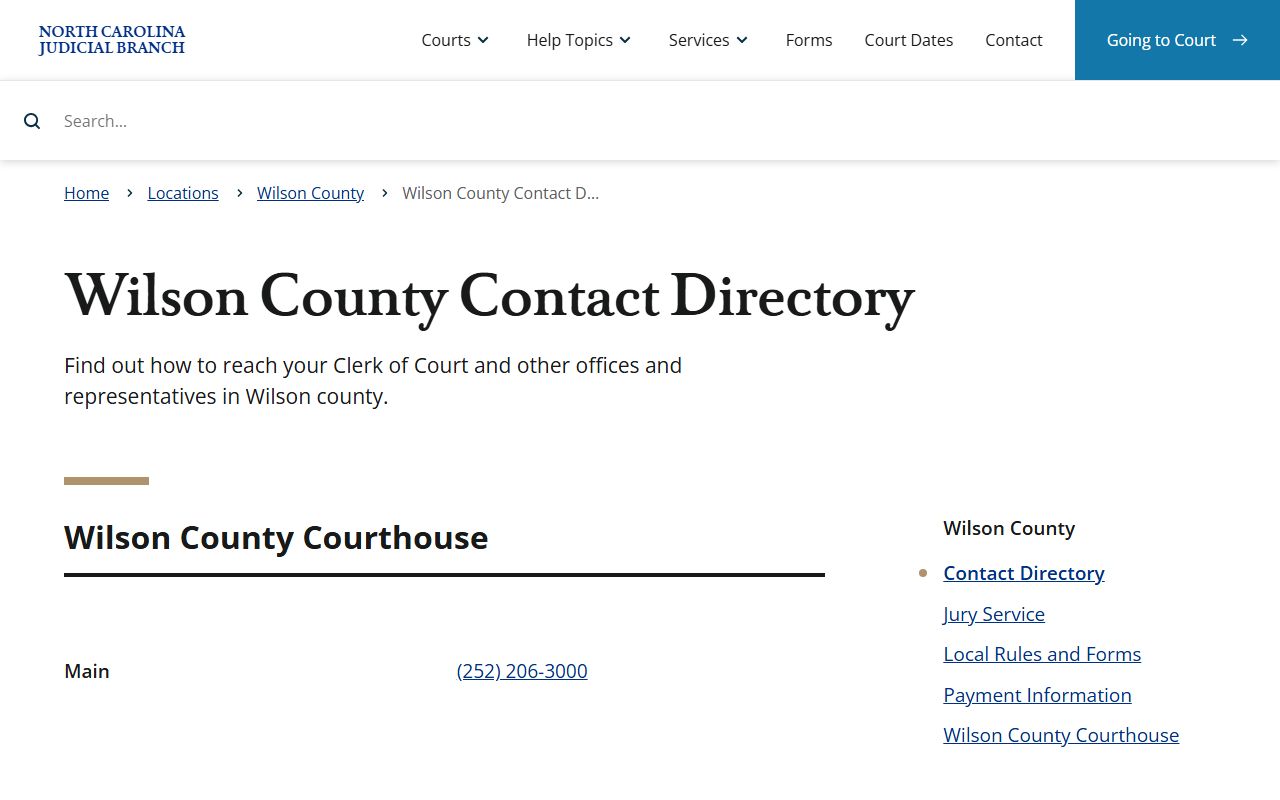 Wilson County Clerk of Superior Court contact directory