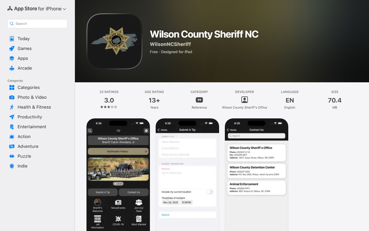 Wilson County warrant records Sheriff app App Store listing